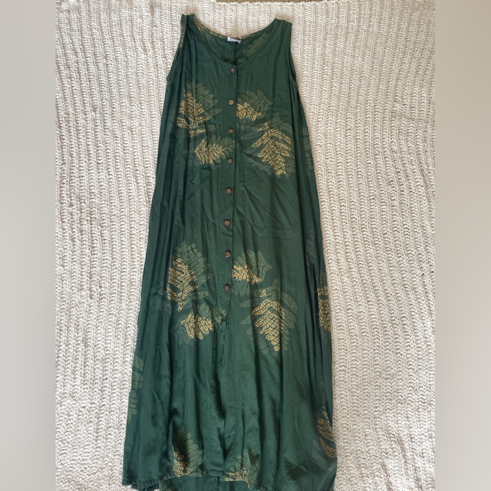 Hawaiian button green dress vintage